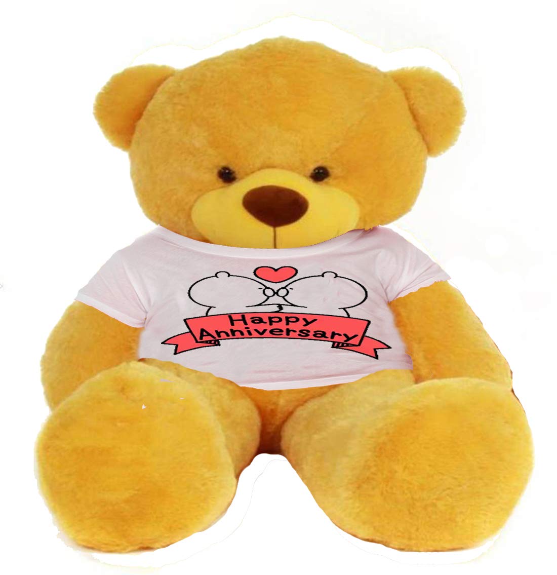 HUG 'n' FEEL SOFT TOYSHug'n'Feel® Soft Toys Big Teddy Bear Wearing Happy Anniversary T-Shirt 3 feet Yellow_T Shirt_Happy Anniversary Plush & Stuffed Toys