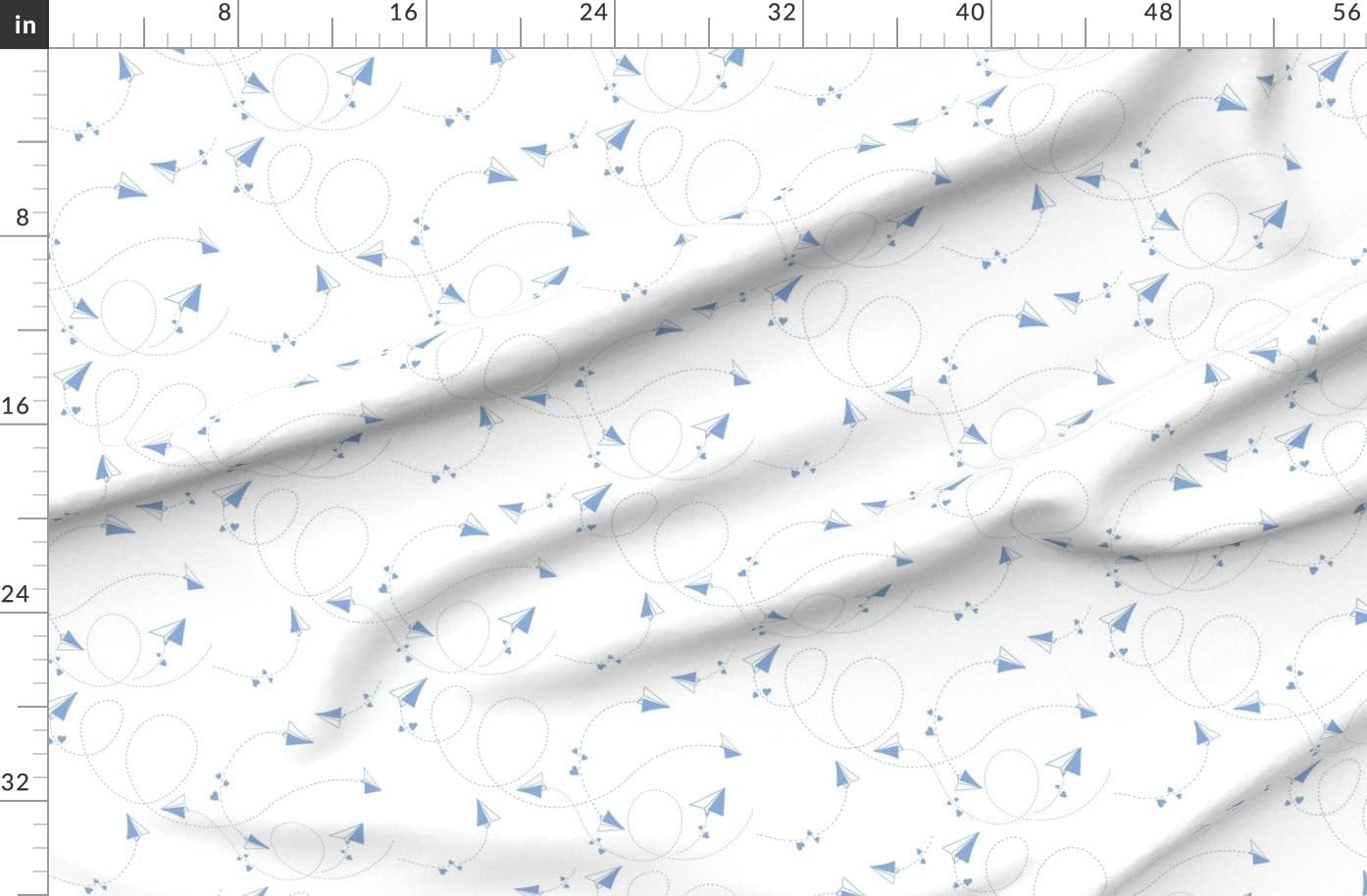 Spoonflower Fabric - Blue Airplanes Airplane Cute Heart Printed on Organic Cotton Sateen Fabric by The Yard - Sewing Quilting Apparel Home Decor