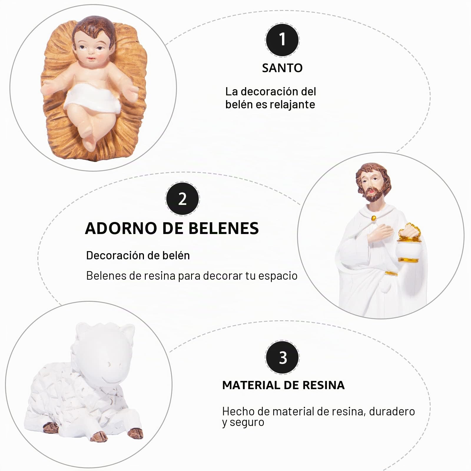 Juego de belén para Navidad en Interiores, Escena de belén Pintada a Mano para Interiores, decoración navideña de 7.5 Pulgadas, Juego de 9 Piezas