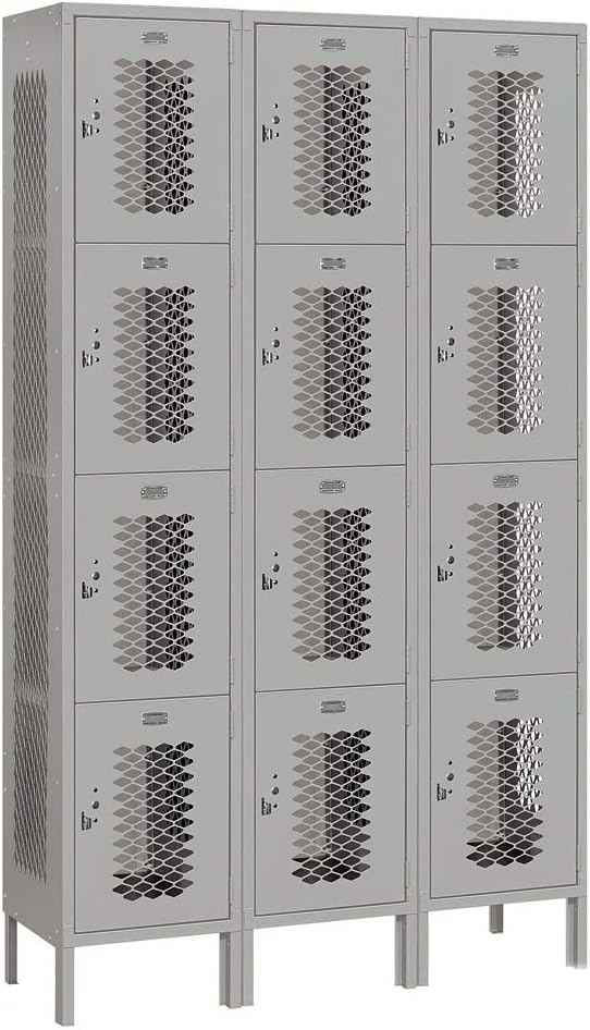 Salsbury Industries 84365GY-A 15" Four Tier Vented, 3 Wide x 6 Feet High x 15 Inches Deep, Assembled Metal Locker, Gray