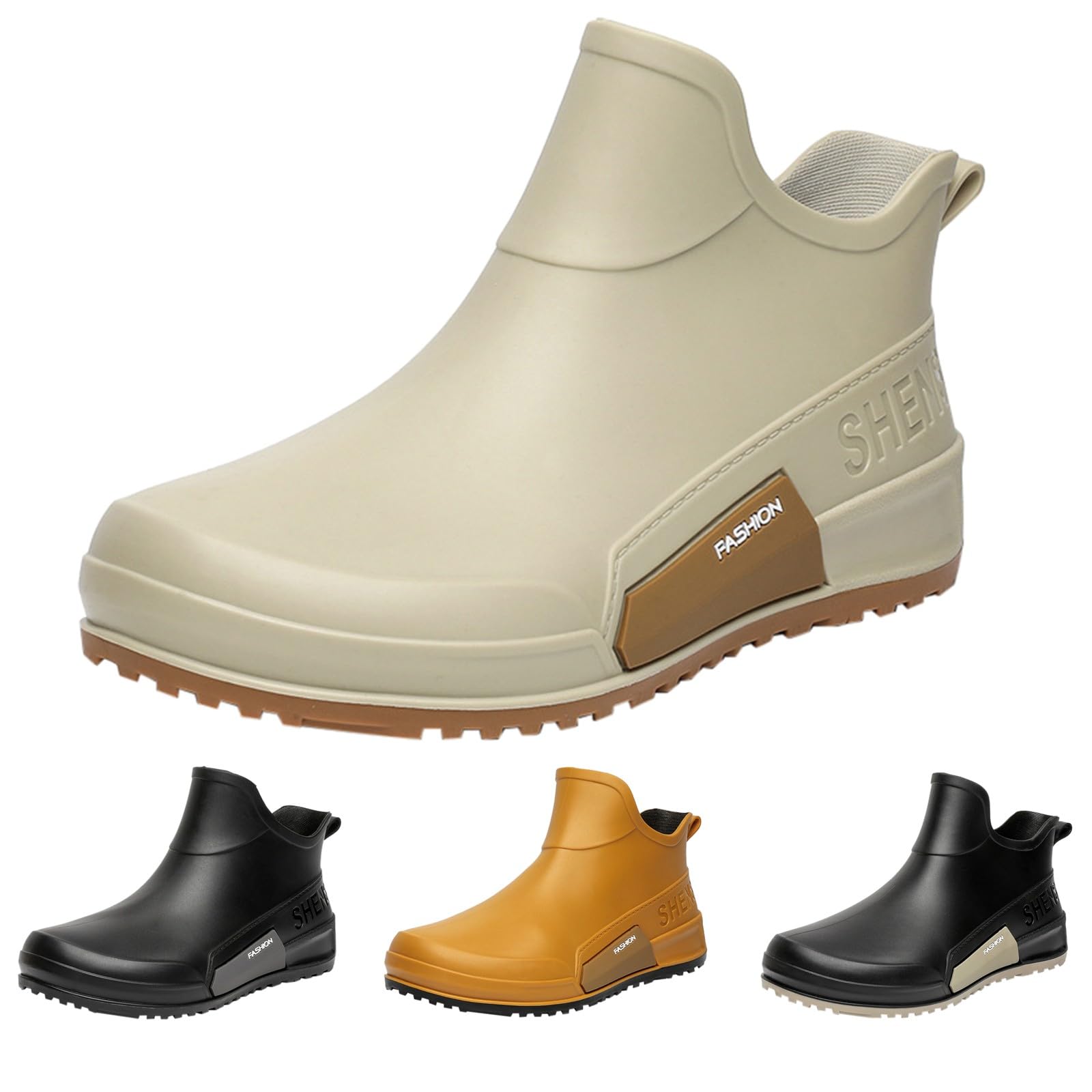 Generisch Gummistiefel Damen Regenschuhe Wasserdicht Rutschfester Halbhoch Ankle Gummistiefeletten Gartenschuhe Einfarbig Weitschaft Stiefeletten für Regen Schnee Rain Boots