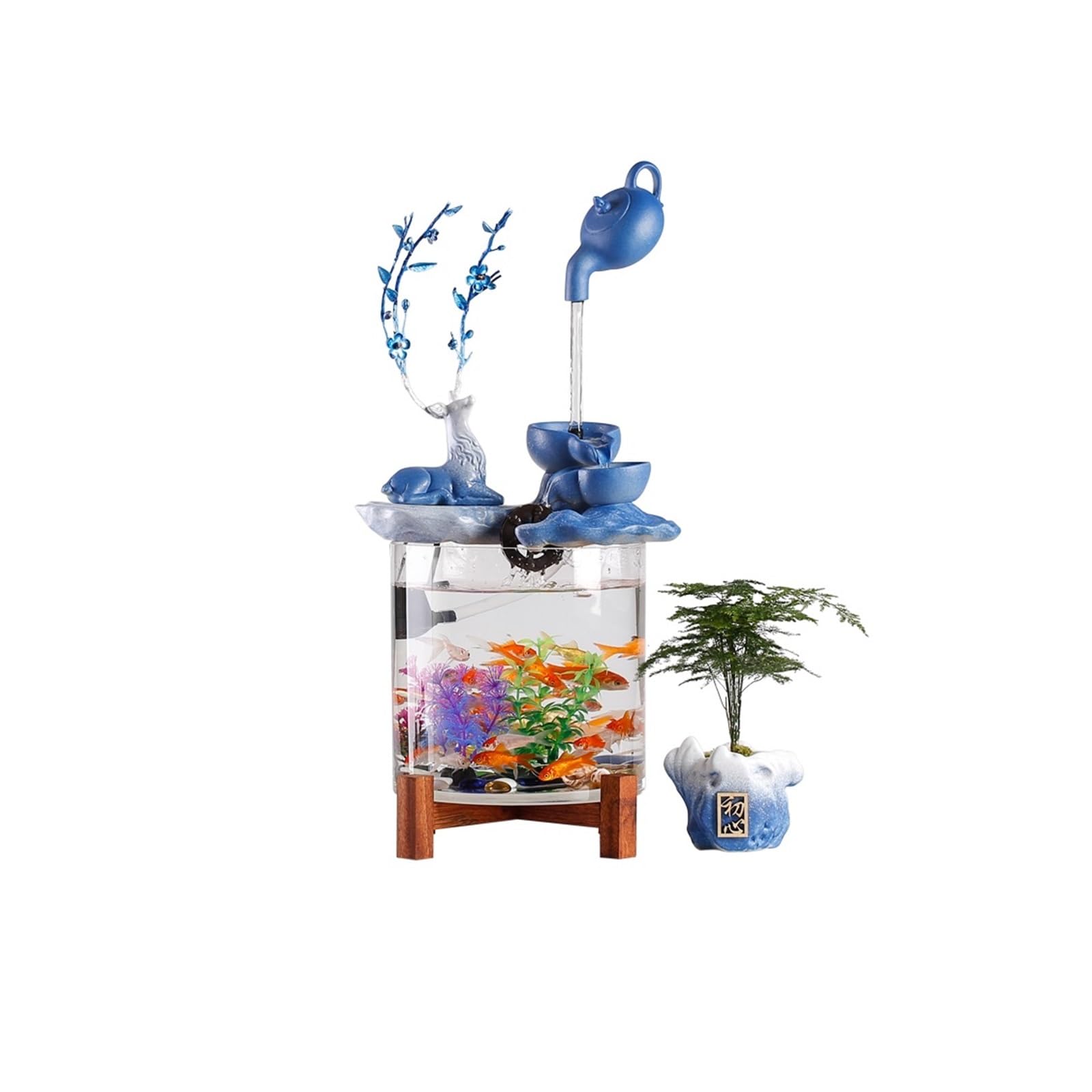 ZTHYSHOZ Tabletop Fountain Waterfall Indoor Fountain Living Room Desktop Circulating Water Ornaments Transparent Glass Fish Tank