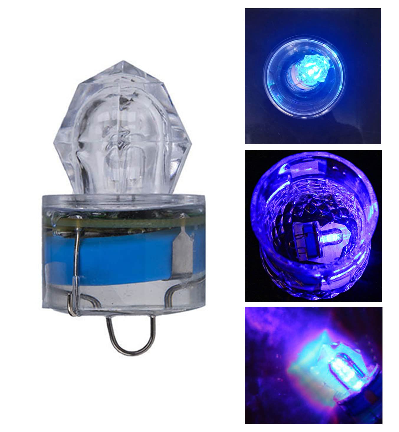 Luce da pesca a LED (confezione da 10) luci subacquee profonde impermeabili con diamanti tubolari per pesca subacquea con luce blu attrattivi per tonno pesce spada