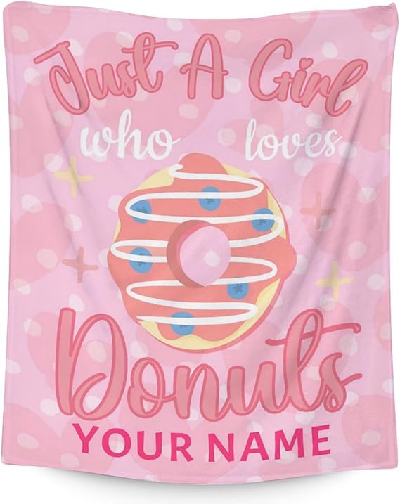 Girls Blanket - 40"x50" Cute Donut Throw Blanket Gifts for Girls - Personalized Pink Soft Fuzzy Doughnut Blanket for Couch & Living Room