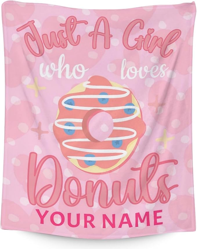 Girls Blanket - 40"x50" Cute Donut Throw Blanket Gifts for Girls - Personalized Pink Soft Fuzzy Doughnut Blanket for Couch & Living Room