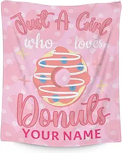 Girls Blanket - 40"x50" Cute Donut Throw Blanket Gifts for Girls - Personalized Pink Soft Fuzzy Doughnut Blanket for Couch & Living Room