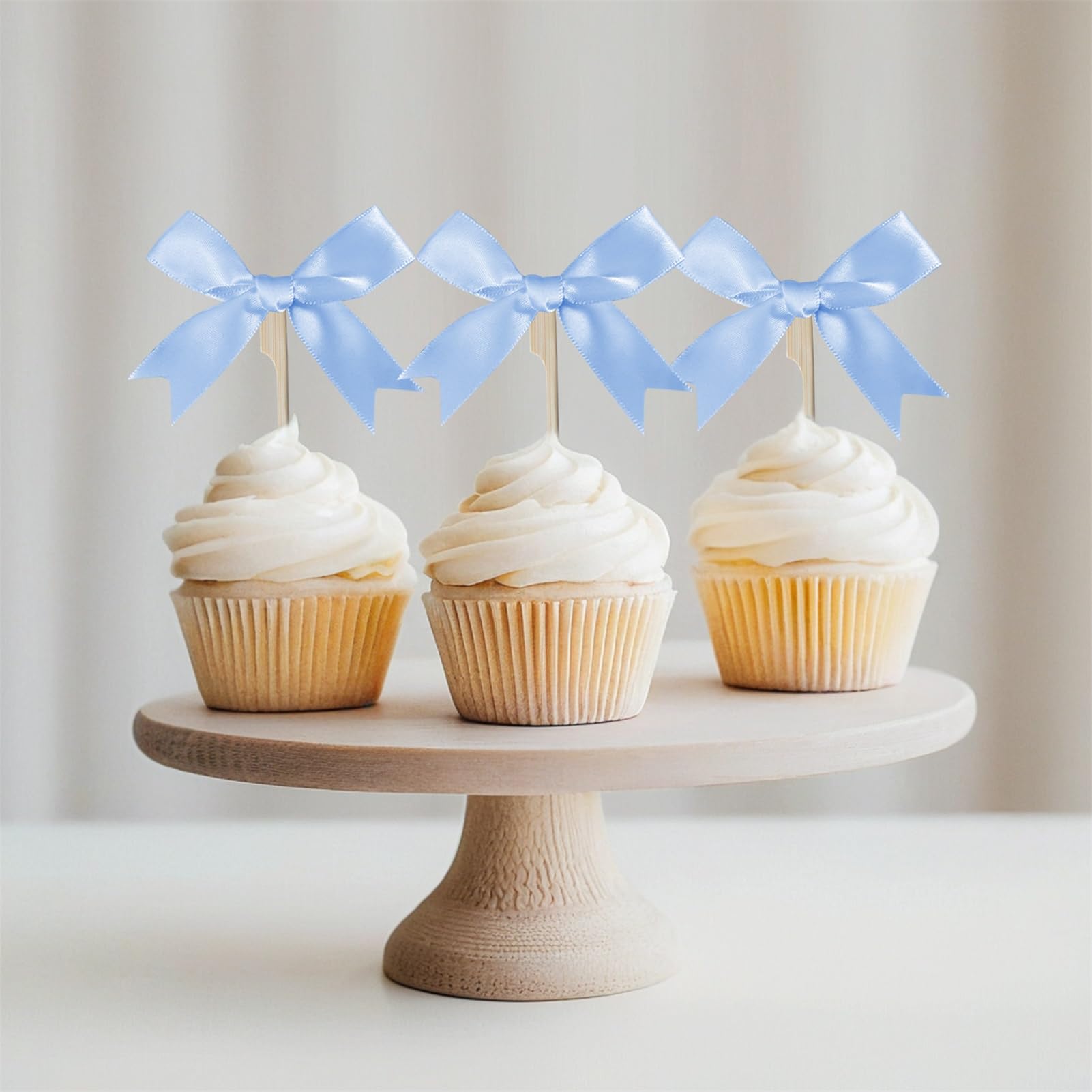 Bow Cake Topper Ribbons Bows Cupcake Toppers for Bow Party Decorations Coquette Birthday Decorations 20 Pack (Blue)
