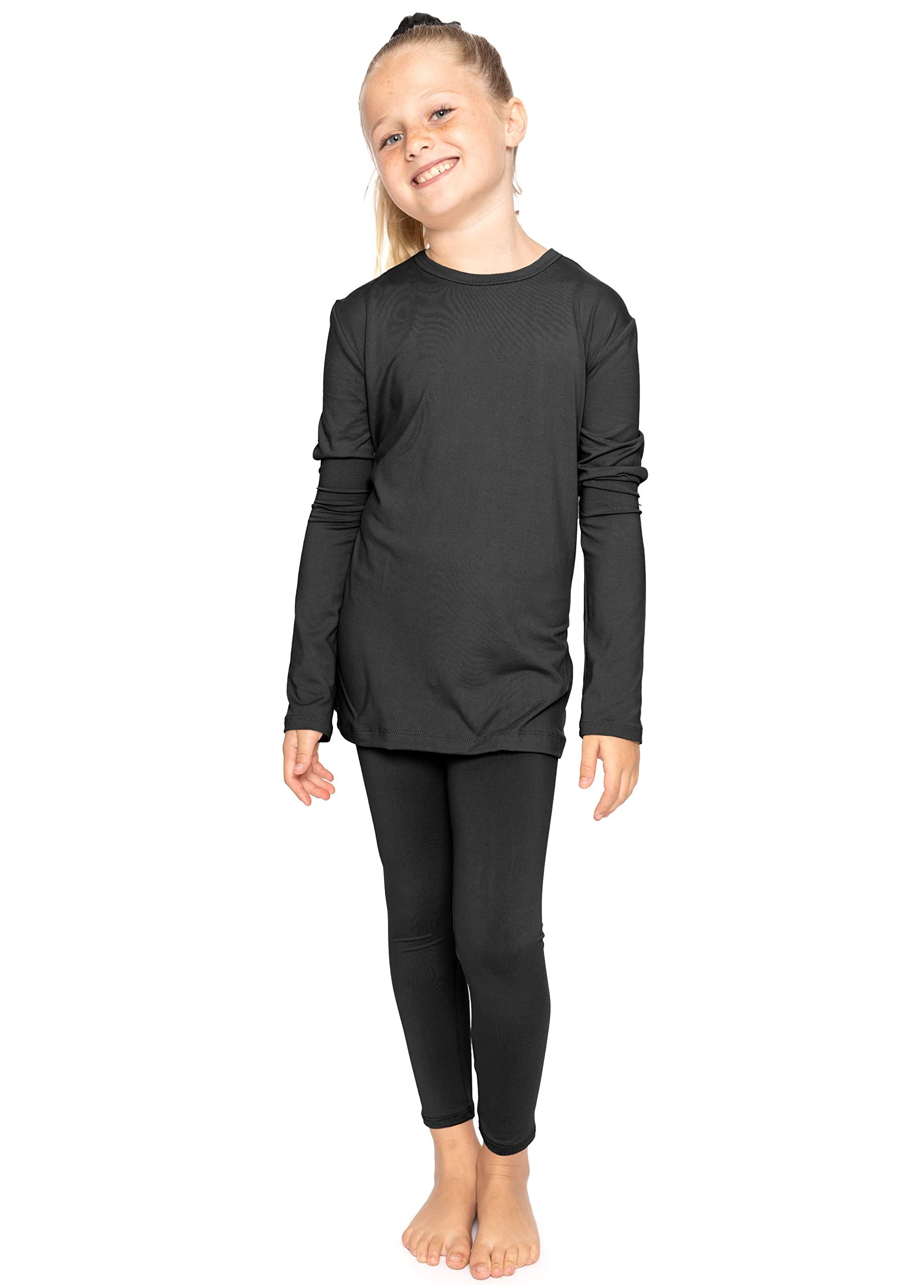 STRETCH IS COMFORT Girls 2 Piece Hoodie Short Sleeve Long Sleeve Crew Neck Top and Leggings Set Kids Thermals Underwear Set
