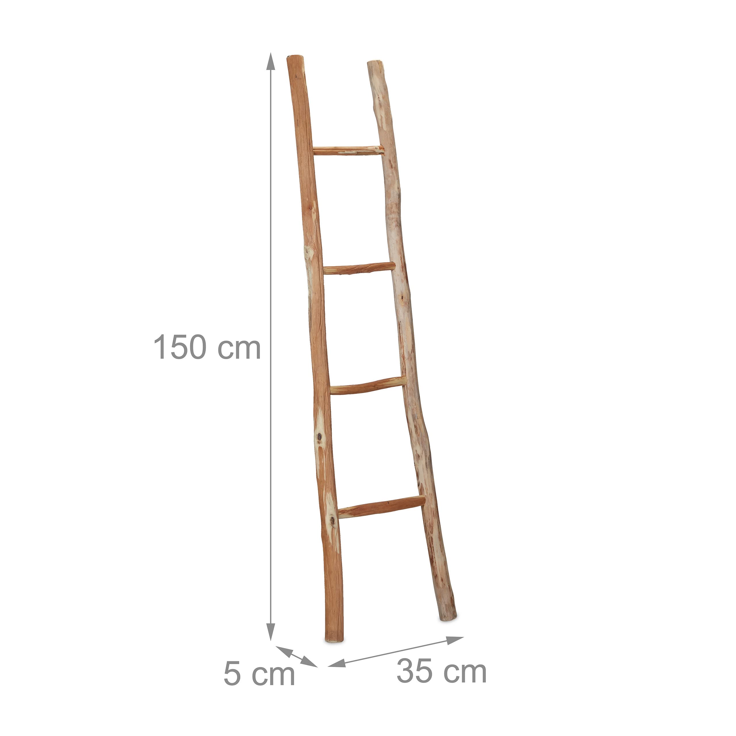 Relaxdays Escalera Decorativa 4 Peldaños, Escalera Colgar Ropa y Toallas, Hogar y Jardín, Madera Castaño, 150cm, Natural