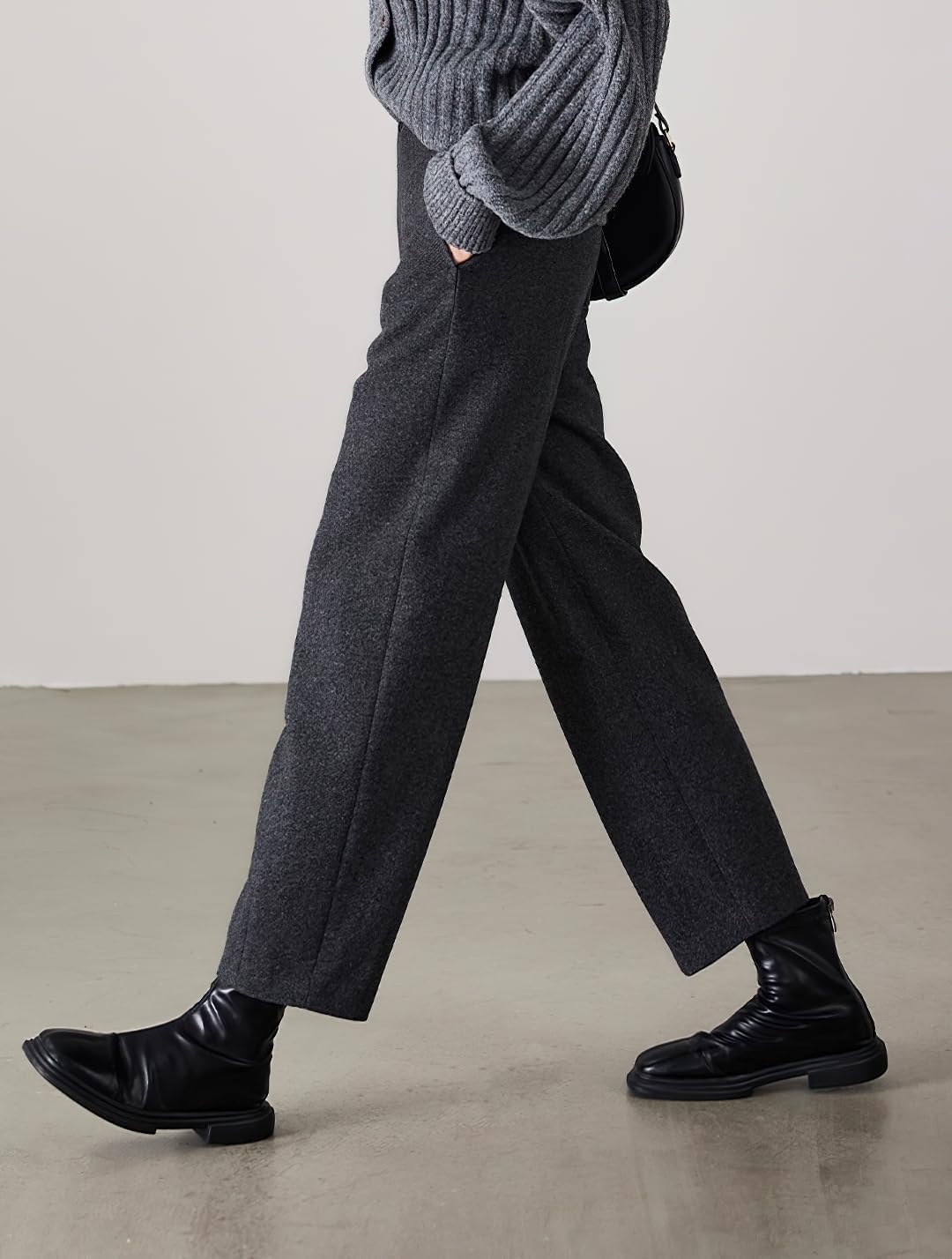 chouyatou Womens Fall Winter Wool Pants Elastic Waist Dressy Work Business Casual Slacks Cropped Trouser - Image 4