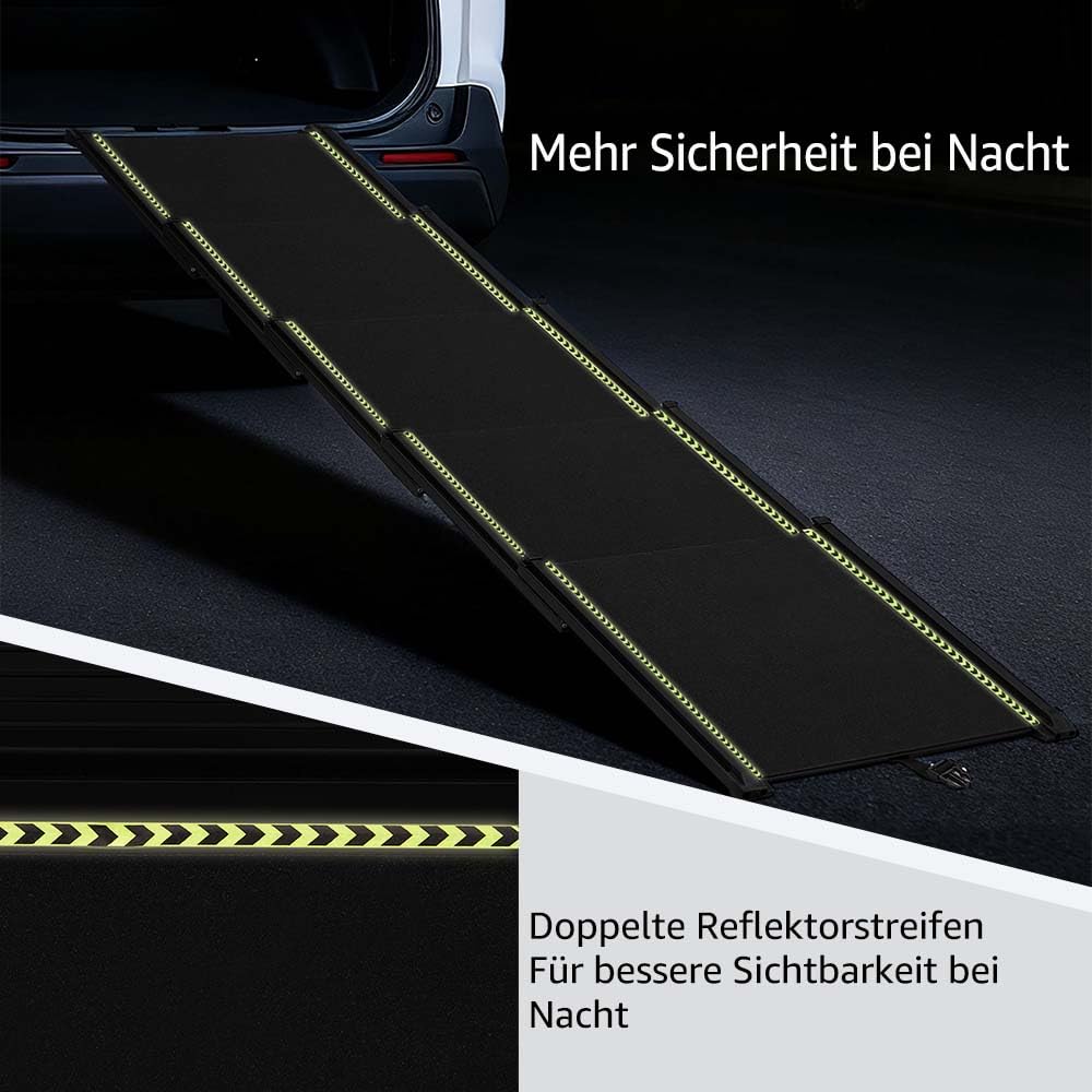 Unipaws 190 cm extra Lange Hunderampe für Auto, SUV & LKW, ausziehbare tragbare Haustier-Treppenrampe mit Rutschfester Oberfläche, reflektierenden Streifen & sanfter Steigung für Hunde bis 68 kg