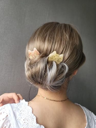 Miniatura 4 de MARI + SAM Juego de 4 pines para moño de pelo de gato para mujer, color marfil, rosa rubor, verde oscuro y negro