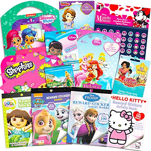 Stickers for Girls Toddlers Kids Ultimate Set ~ Bundle Includes 11 Sticker Packs with Over 1800 Stickers Featuring Disney Frozen, Minnie Mouse, Hello Kitty, and More (Girl Stickers,Party Favors)