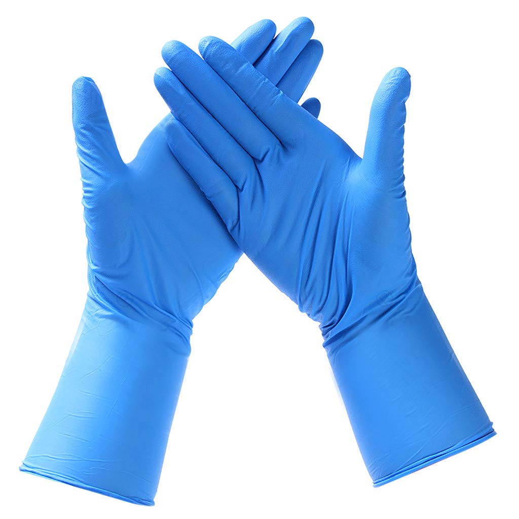 Disposable Nitrile Gloves, Latex-Free, Powder-Free Glove for Mechanics, Automotive, Cleaning or Tattoo Applications, Size S-M-L, Box of 100 Units (Blue, L)