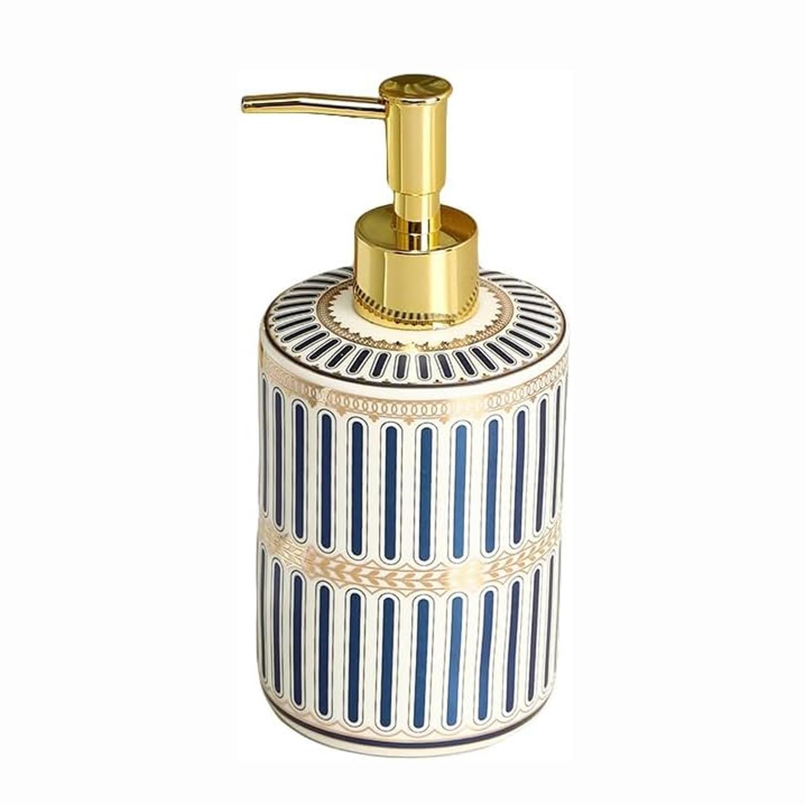 Kxaoxgrc Striped Blue Glass Soap Lotion Dispenser Set, Ceramic Soap Dispenser Multicolor Boho House Stripe Bottle Home Kitchen Bath(Striped Blue)