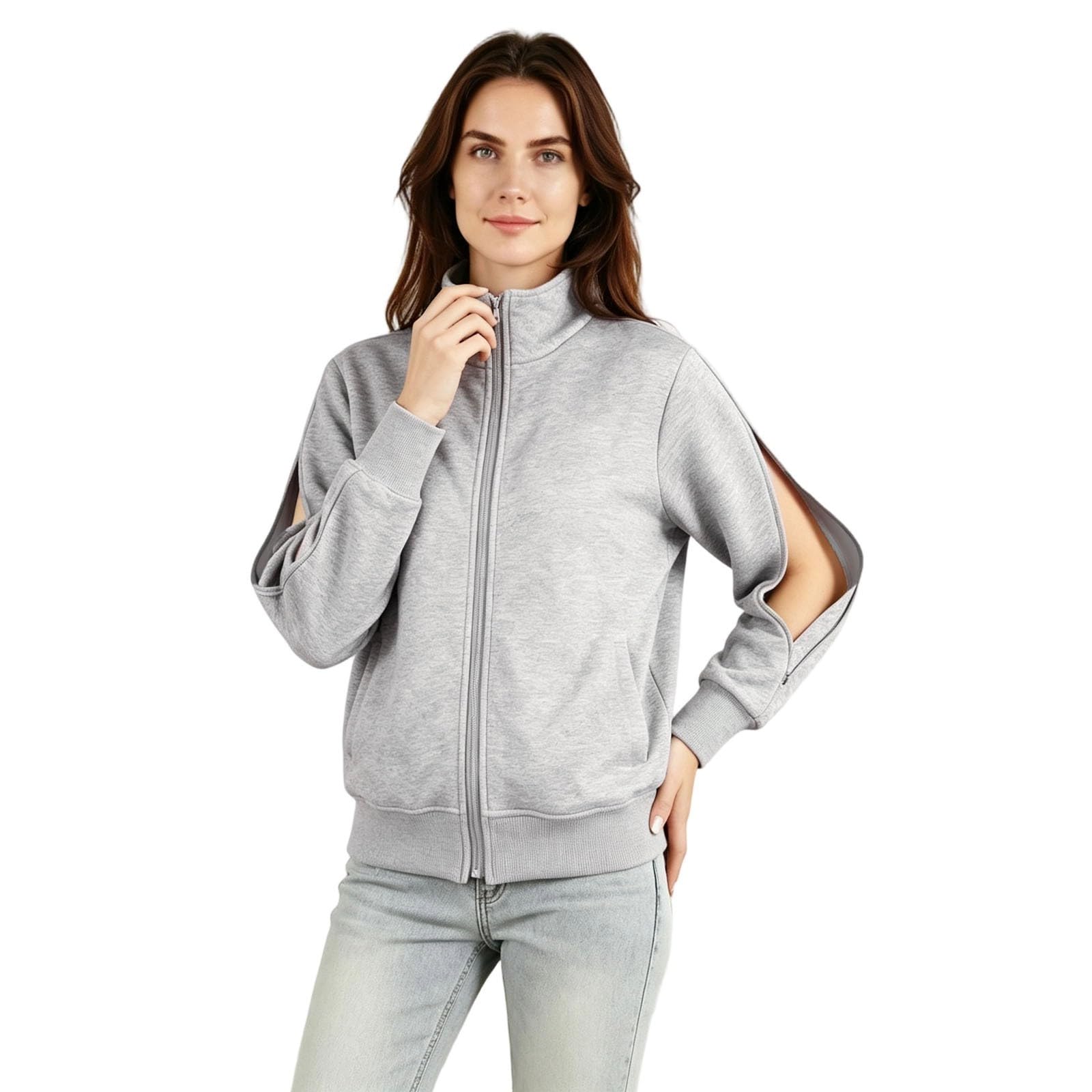 RetroPulse Plus Size Sweatshirt mit Reißverschluss – Lässiger Fleece-Hoodie mit Frontreißverschluss Taschen – Athleisure-Oberteil für optimalen Alltag