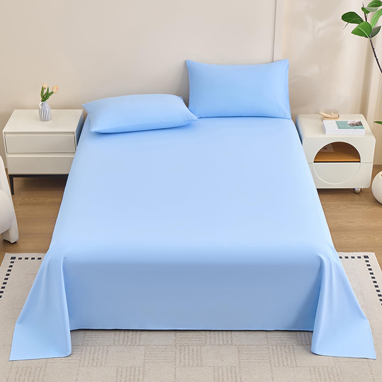 Drap plat 240x270cm bleu en coton haut de gamme, parure king size grand confort