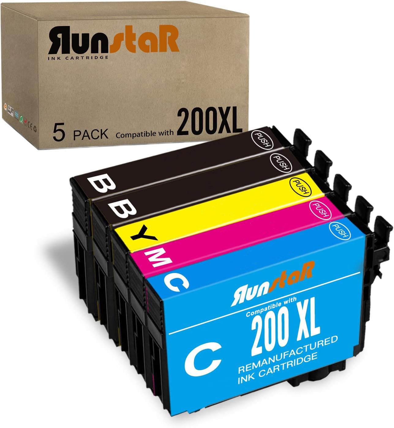 PicView Remanufactured Ink Cartridge Replacement for Epson 200XL 200 T200XL to use with XP-200 XP-310 XP-400 XP-410 WF-2520 WF-2540 WF-2530 (2 Black 1 Cyan 1 Magenta 1 Yellow, 5 Pack)