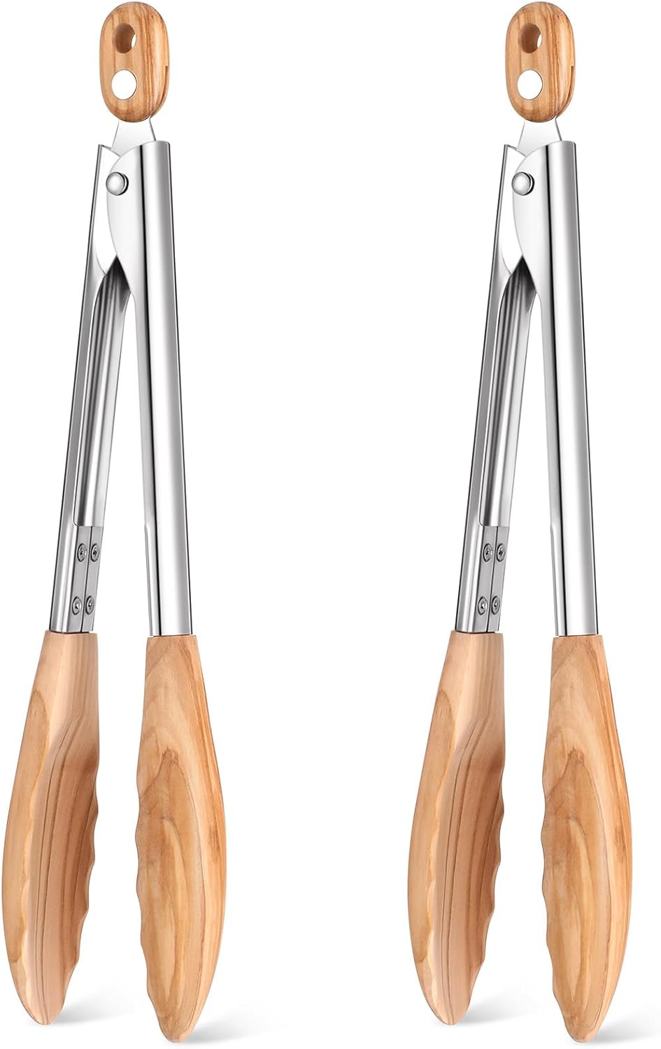 Baderke 2 Pcs Olive Wooden Kitchen Tongs for Cooking Wooden Utensil Set Salad Tongs with Wood Tips for Serving Salad Flipping Burgers Grilling and Much More, Set of 2, 11.4 Inch