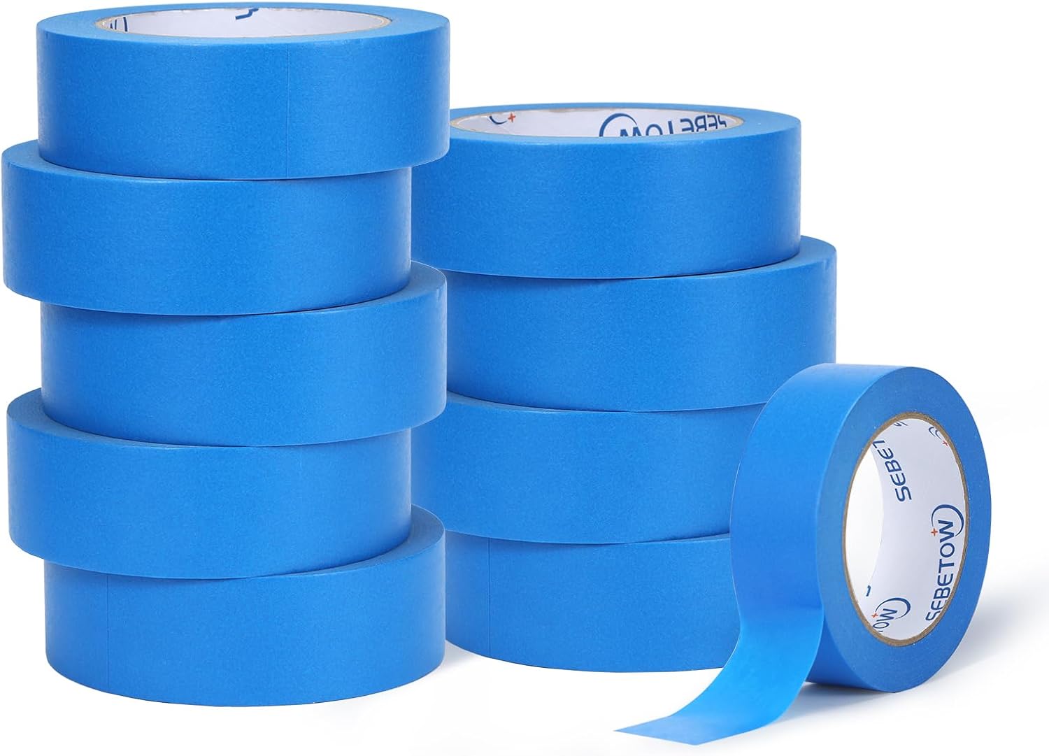 SEBETOW 10 Rolls Painters Tape 1.41 inch Bulk Painter Tape Blue Wide Roll, Blue Masking Tape, 1.41 Inches x 55 Yards for General Purpose Wall Painting, Home Improvement