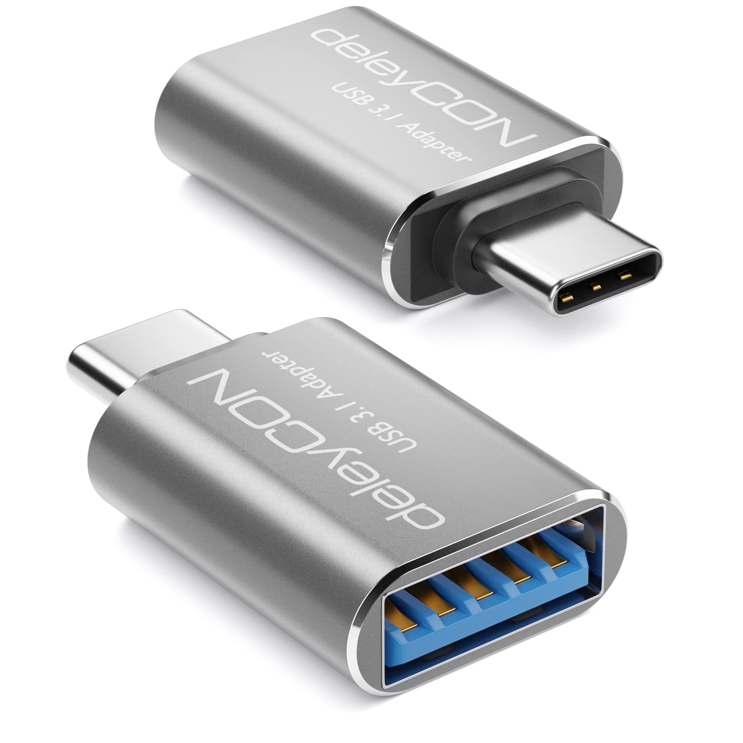 deleycon usb c auf usb adapter 5 gbps zwei stück in silber für smartphone und laptop