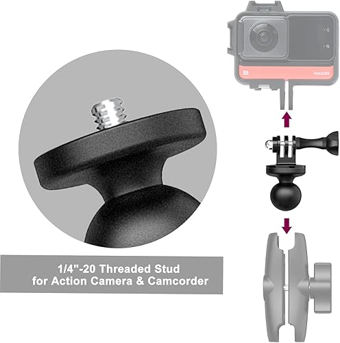 Miniatura 5 de Adaptador de montaje de bola de 1 pulgada para Insta360 One X2, X, One R, RS, GO 2, GoPro Hero, compatible con soportes de cabeza de bola RAM tamaño