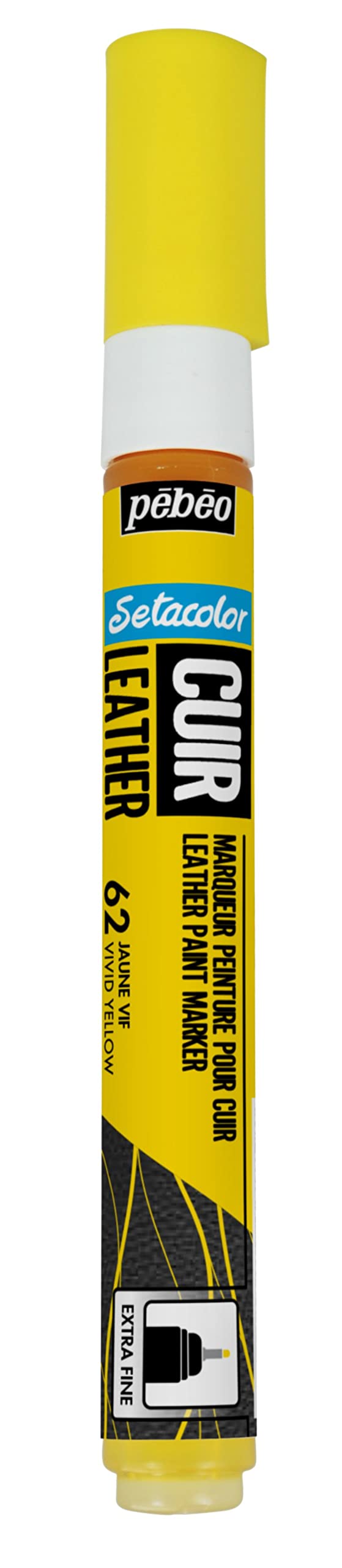 Pebeo - Setacolor Leather - Acrylic Marker for Leather and Leatherette - Customisation Bag, Shoe, Sneaker - Scratch, fold and rub resistance - Matt/Satin finish – Bright Yellow