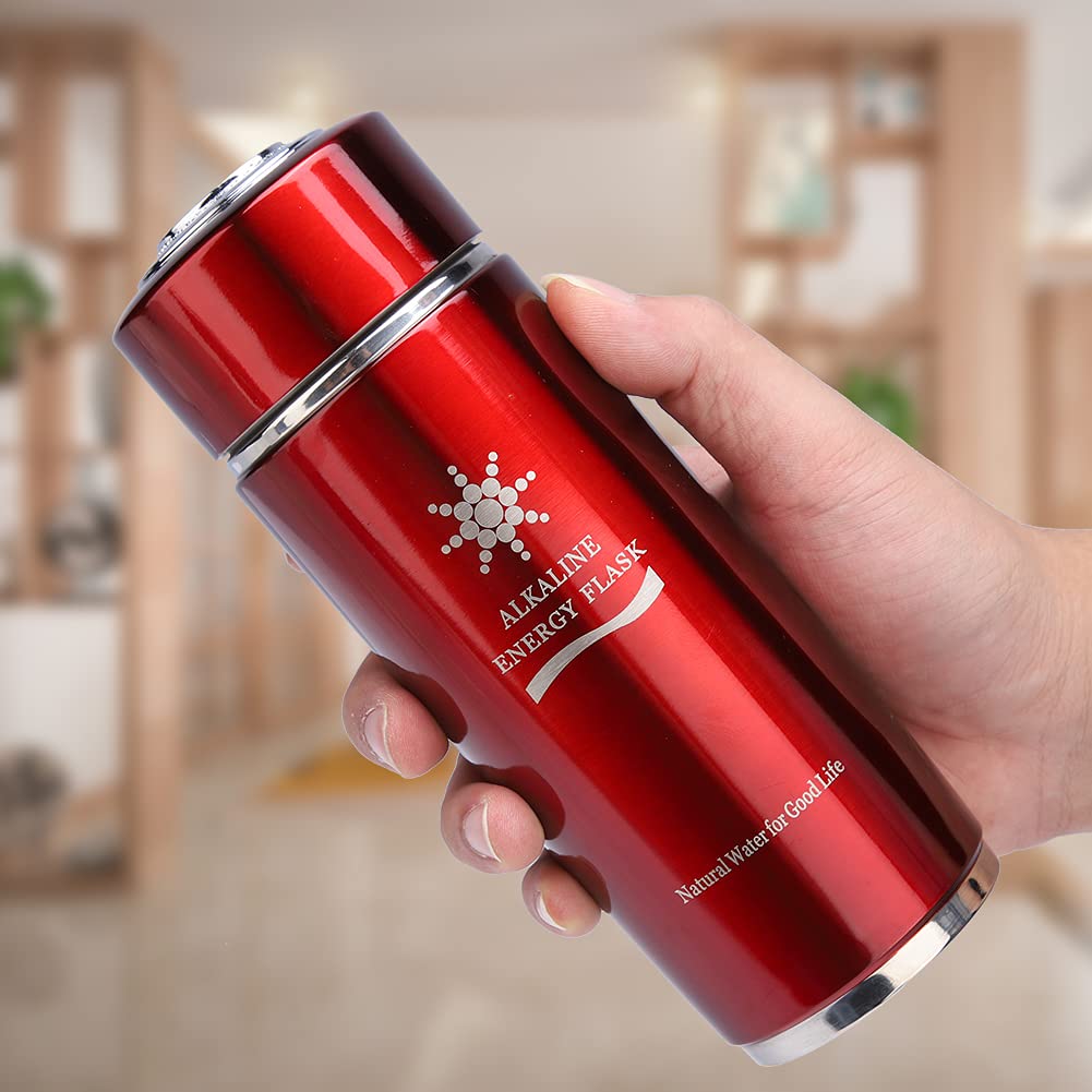 Bouteille alcaline Nano Bouteille d'énergie Acier inoxydable Bouteille d'eau alcaline portable Nano Balance Bio Energy Lonizer Cup Piston (argent) (rouge)