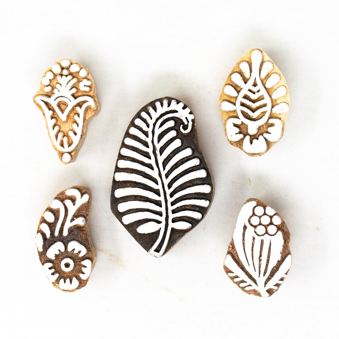 Wooden Stamp Block, Printing Stamp Design Set - Block for Printing Saree Border, Dresses, Craft Card Making, Scrapbook, Clay Pottery | Set of 5 | Hashcart®