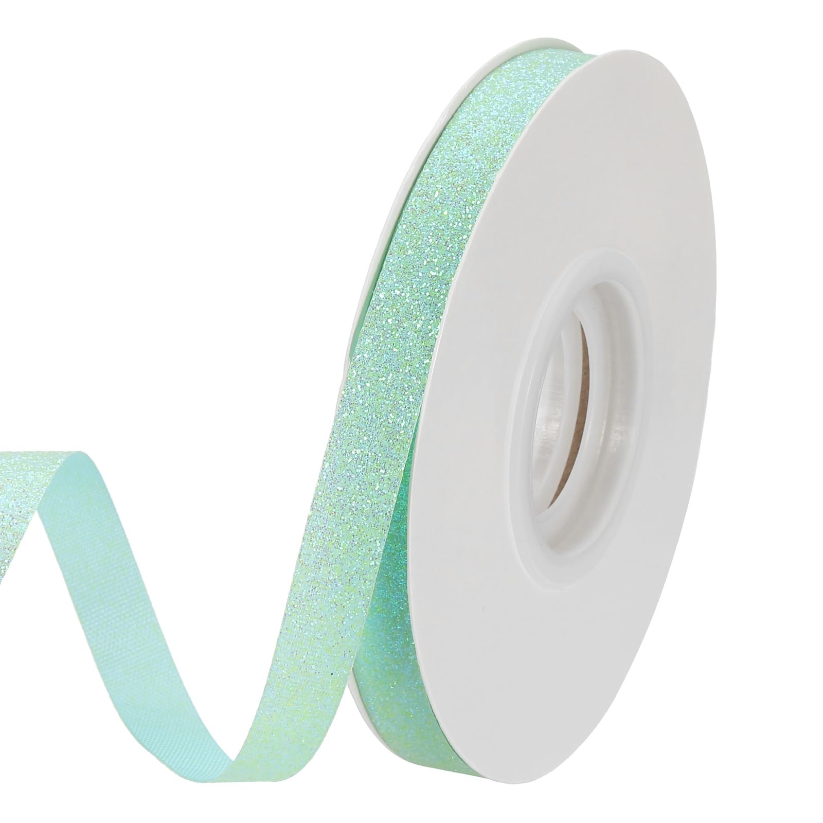 PATIKIL Water Blue Metallic Glitter Ribbon Roll, 3/8 Inch x 25 Yards Sparkly Ribbon Single Sided Cut Edge Design Gift Wrapping Fabric Rolls for DIY Crafts Wedding Party Home Decor