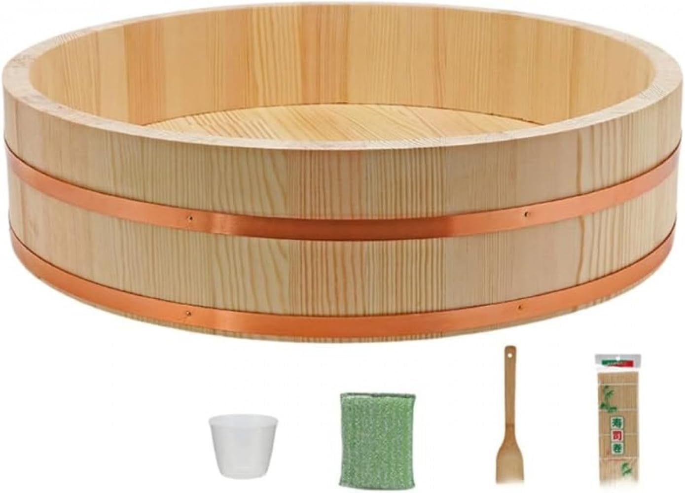 GEBYUI 高級寿司桶 天然木・竹製 円形お桶 飯切・飯台として活用 刺身・焼肉・ビビンバ盛付けに最適 宴会用料理盛器 木製食器