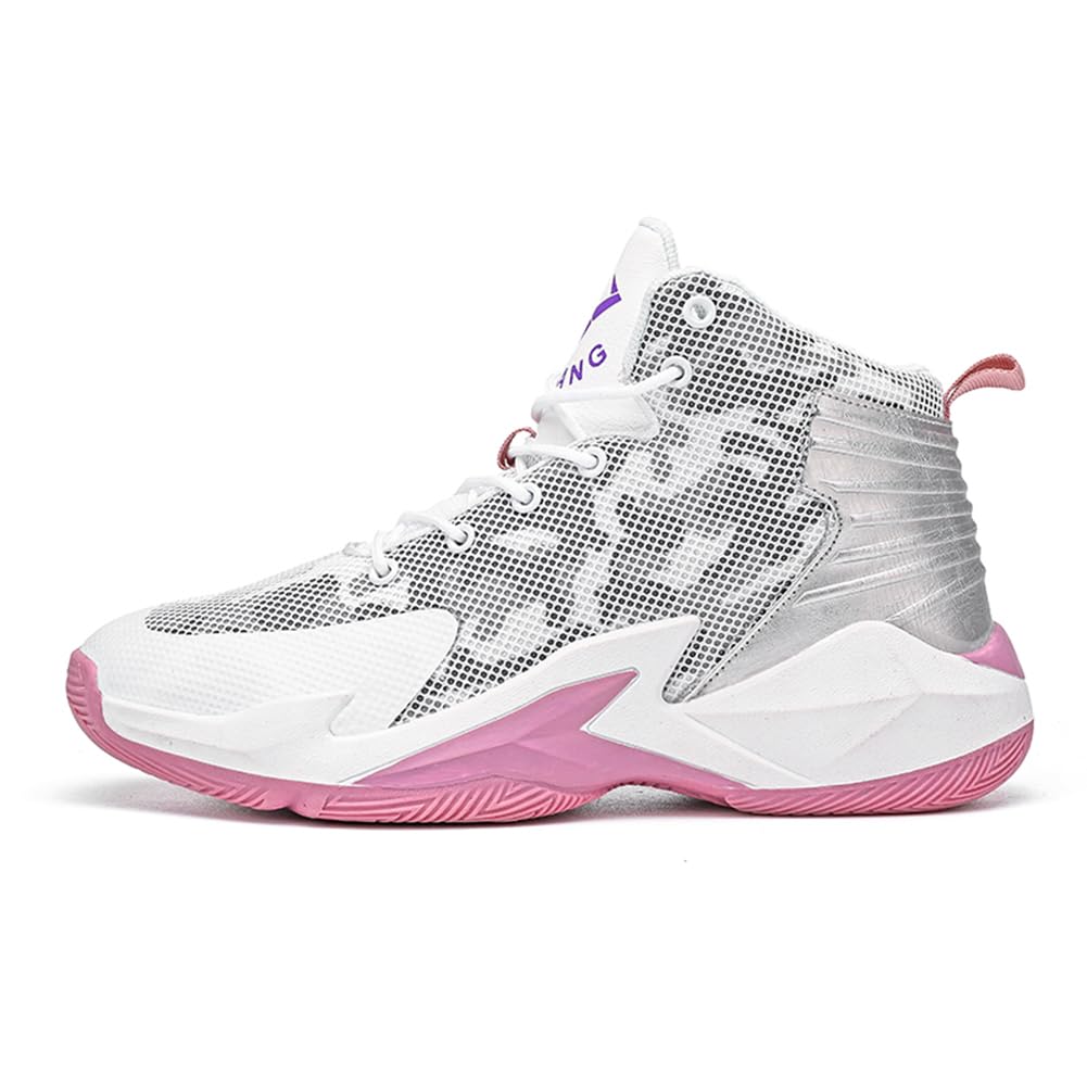 WILTENA Womens Fashion Breathable Basketball Shoes Mens Outdoor Mesh Sneakers Anti Slip Cushion Sports Shoes for Running Walking Training White Size 8.5w/7m