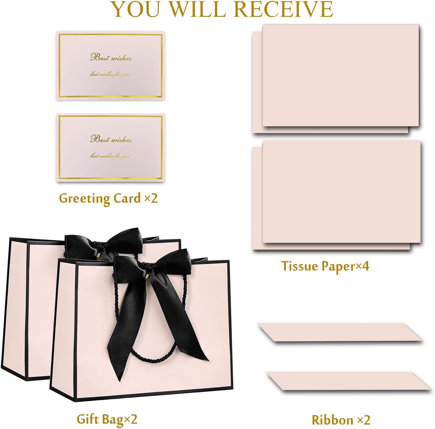 Large Gift Bags,2Pcs Paper Gift Bag with 4 Tissue Paper and 2 Greeting Cards, Present Bags with Handles for Women Girls Bridesmaid Birthday Valentines Wedding Party (12.6" x 9.84" x 4") (C) - Image 9