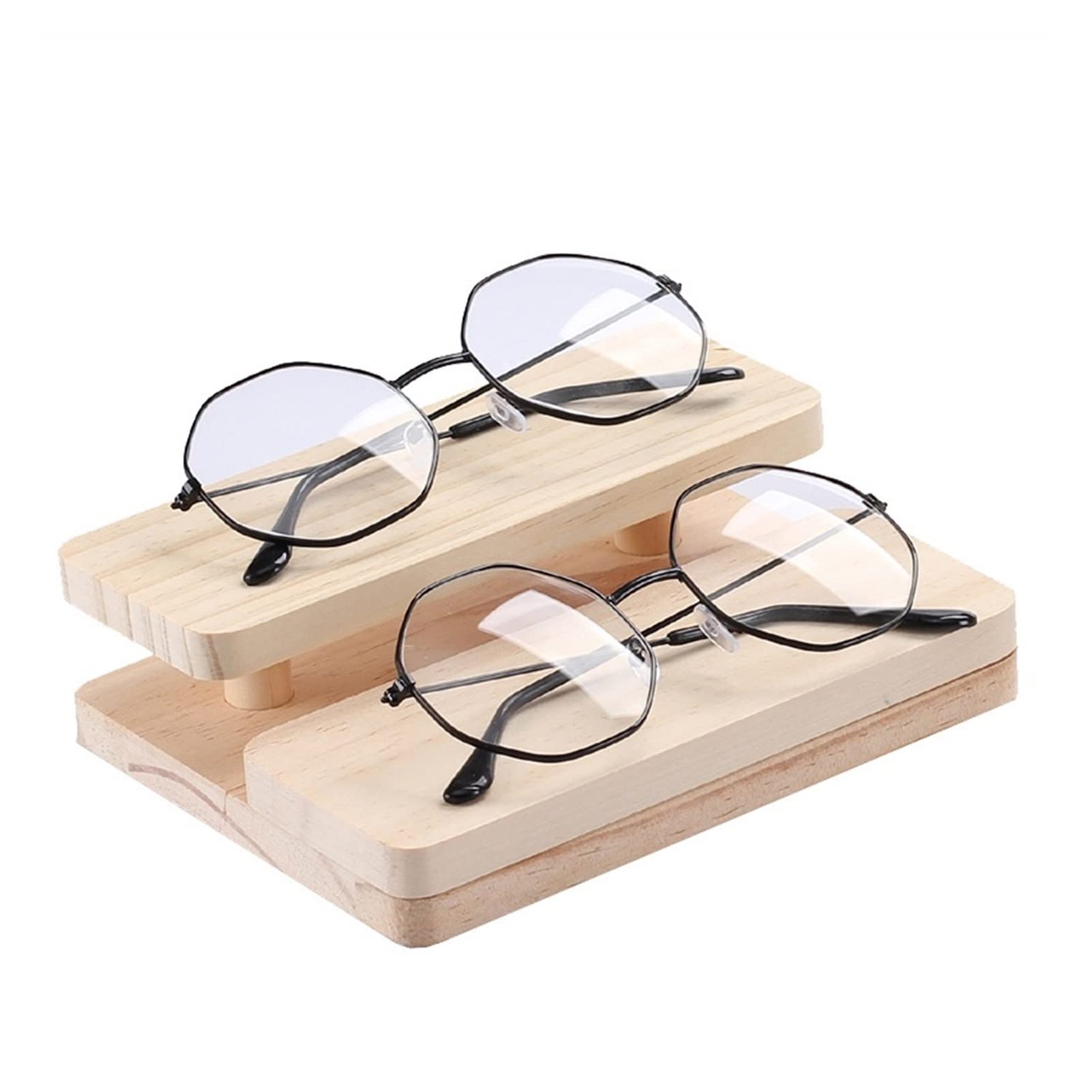 Soporte para gafas de 1 a 4 capas, opciones de madera, soporte para gafas de sol, soporte para joyas, pulsera, relojes, soporte para gafas (escalera de 2 capas)