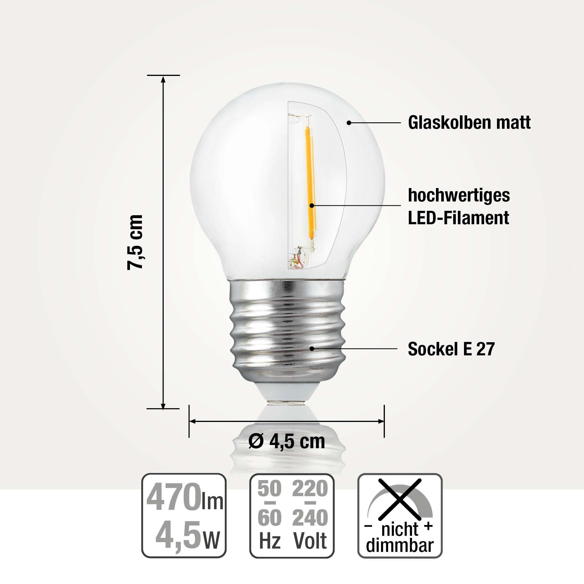 Hellum 209211 żarówka LED, filament E27, ciepła biel 2700 K, 4 W, matowa, 10 sztuk