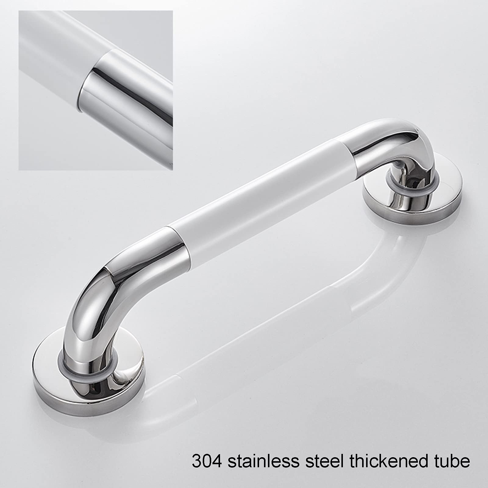 Maniglione di Sicurezza Antiscivolo in Acciaio Inox 304 per Bagno, Doccia e WC, Ideale per Anziani, Bambini, Persone disabili e infortunate (Colore: Bianco, Dimensioni: 40 cm).