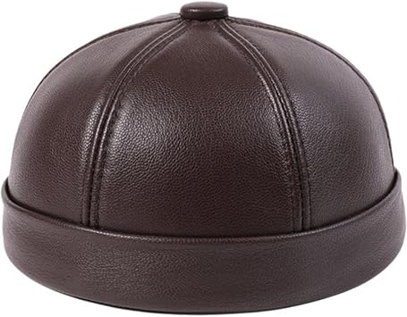 Real Leather Retro Hat Mens Leather Skullcap Rolled Cuff Brimless Caps Thin Round Caps Sheepskin Cap for Men