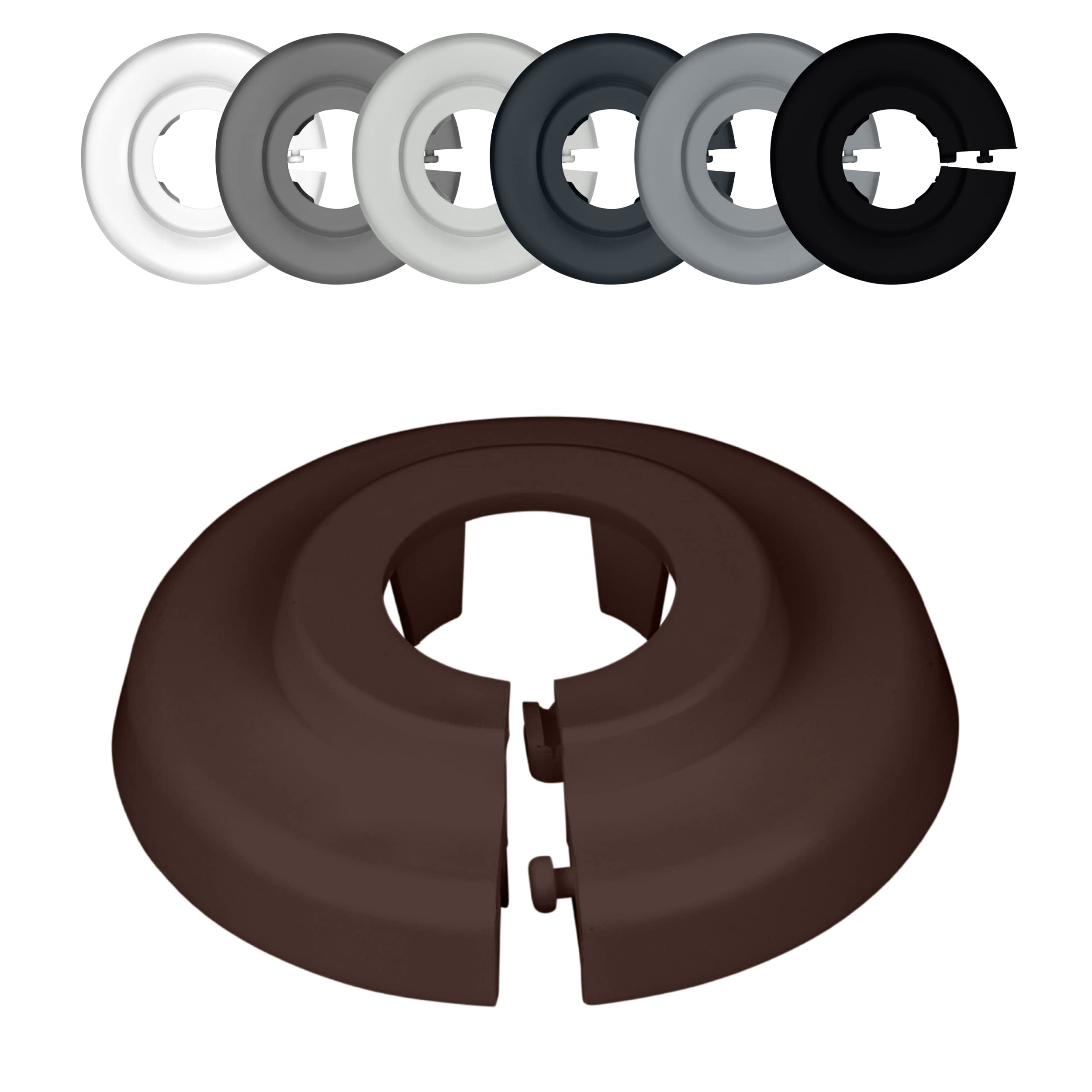 FUX 10 Radiator Pipe Covers Single Collars 18mm Brown - Heater Covers - Floor Rings, Walnut Brown (Ral 8011)