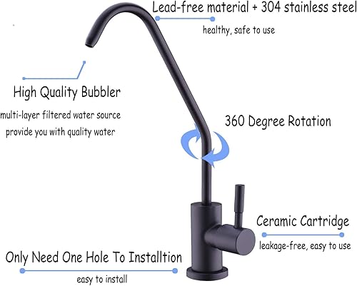 Miniatura 6 de Grifo de agua potable, filtro de agua de cocina SUS 304 que se adapta a la mayoría de sistemas de ósmosis inversa con cartucho de cerámica negro,