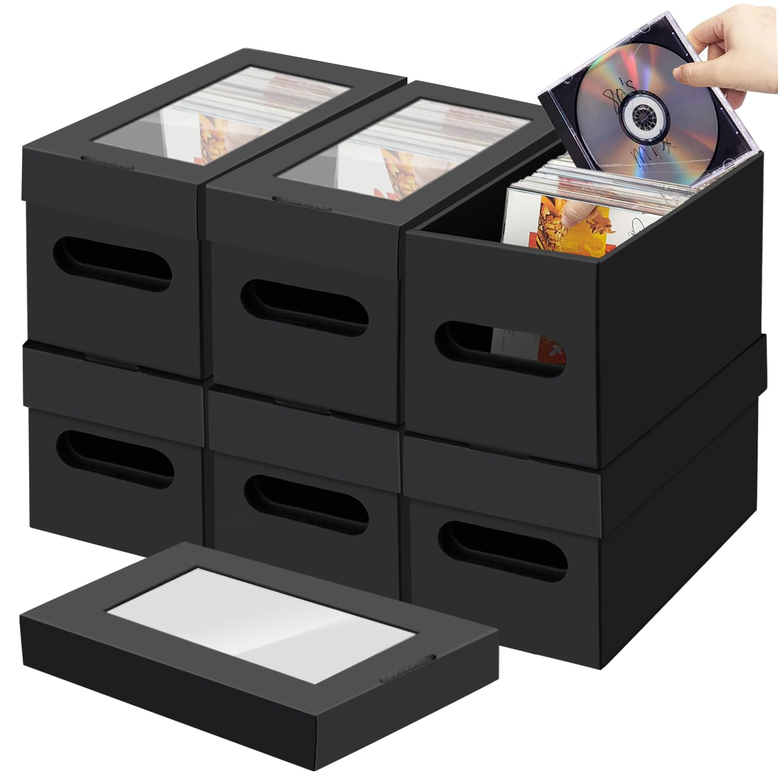 6 Pack CD Storage Boxes with PVC Clear Lid, Portable Cardbord CD Storage 13"×6"×6" DVD Case Holder Stackable DVD Storage Box Each Hold Up to 30 DVDs in Full Jewel Cases for DVDs, CDs - 2