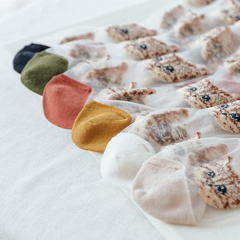 Miniatura 6 de CYee 6 pares de calcetines transparentes estéticos con patrón de gato para mujer, calcetines de malla estilo coquette vintage, calcetines de encaje