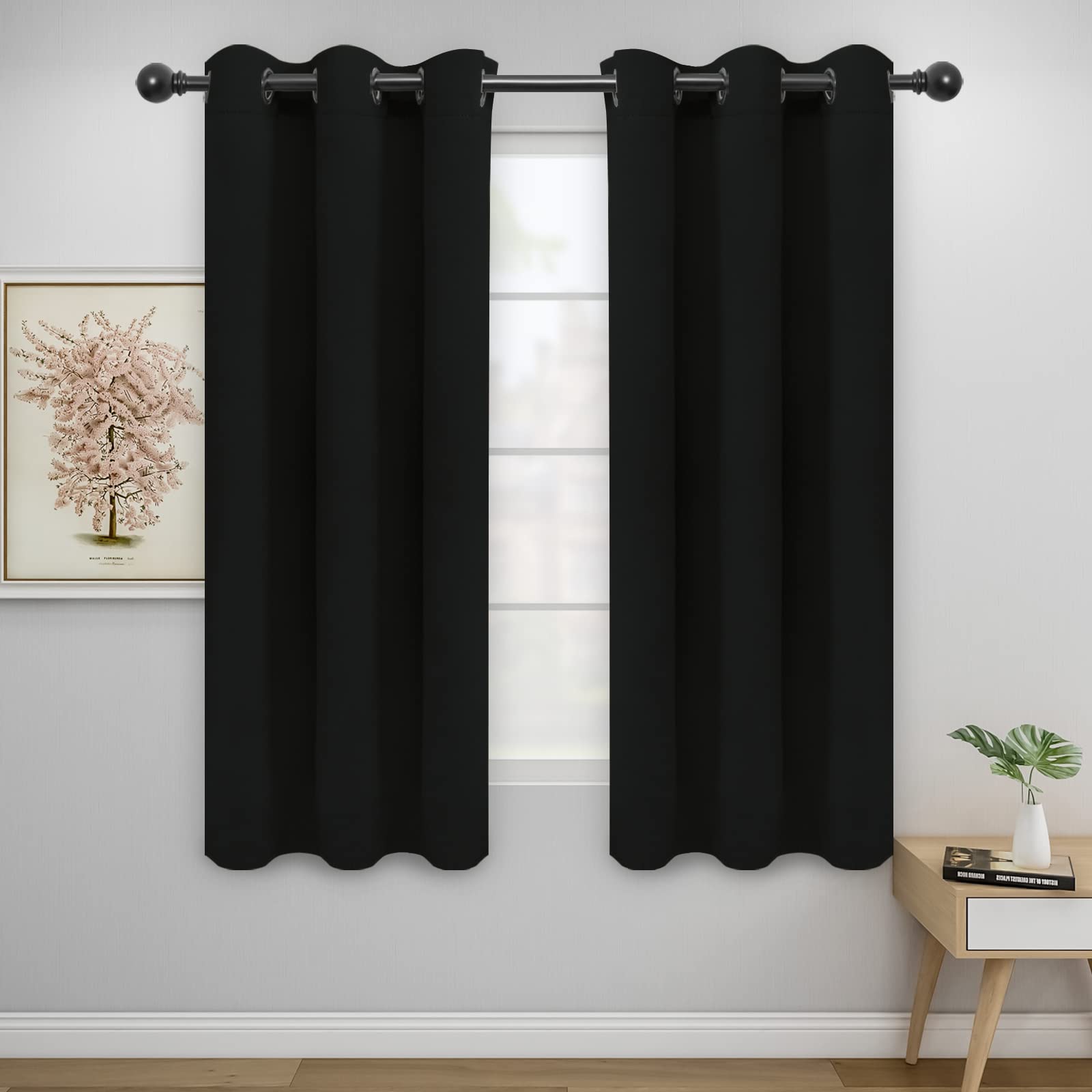 Easy-Going Blackout Curtains for Bedroom, Solid Thermal Insulated Grommet and Noise Reduction Window Drapes, Room Darkening Curtains for Living Room, 2 Panels(46x63 in, Black) — image 1
