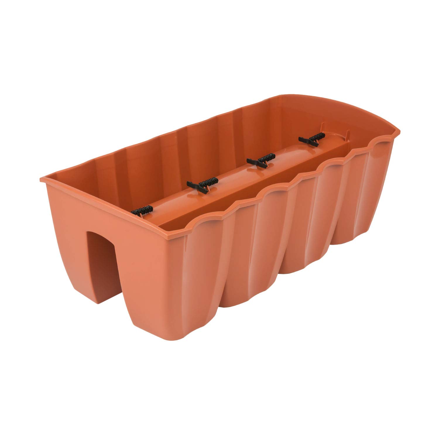 PAFEN Flower Box - 58.5 x 28.5 x 20.5 cm - Terracotta, UV Resistant, Outdoor, Railing Mount, Garden Style, 18L Plastic Plant Pot