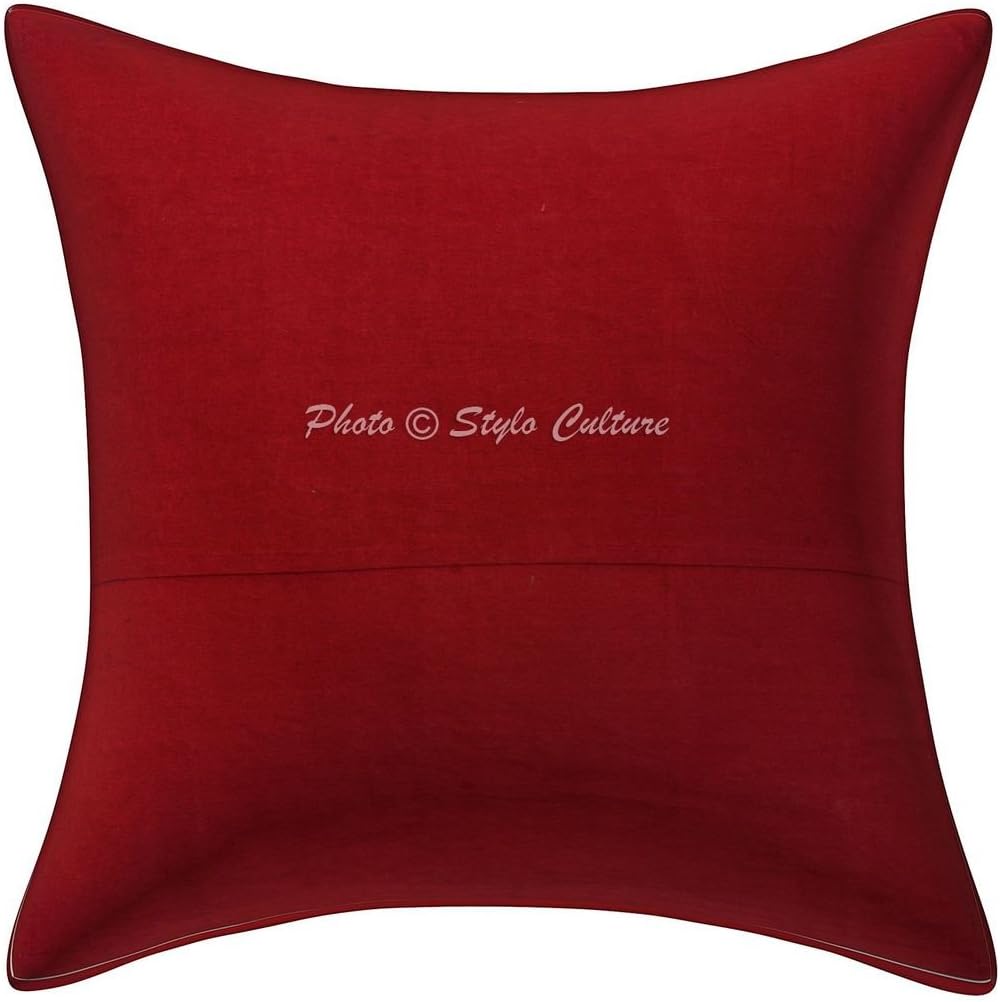 Bohemian Decorative Sofa Settee Toss Throw Pillow Cases 40x40 cm Cotton Bedroom Maroon Geometric Patchwork Sequins Embroidered Square Envelope Indian 16x16 Inch Cushion Covers - 5 Pcs