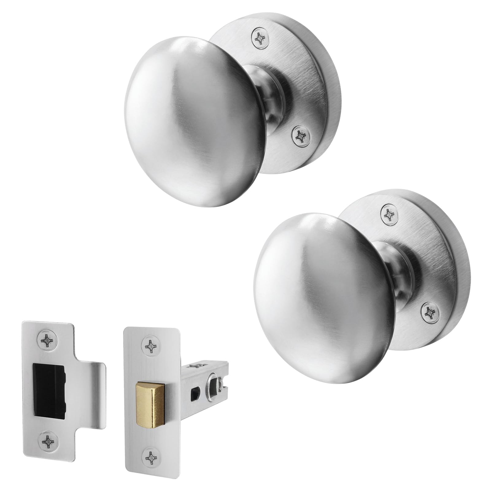 Eai Satin Chrome Satin Door Knob Set - 1 Pair Of Victorian Mortice Knobs (55Mm) & Latch (76Mm) For Internal Doors