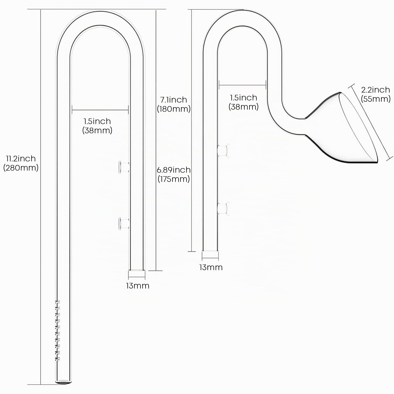 FZONE 13MM Aquarium Glass Lily Pipes Zu- und Ablauf für Aquarien Filter Systems 12/16MM Chläuche (1/2'' ID)
