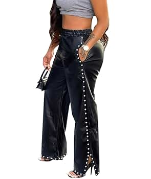 パンツ NUTEMPEROR WIDE PU LEATHER PANTS Amazon.com: Baggy PU Faux Leather Pants for Women High Waist