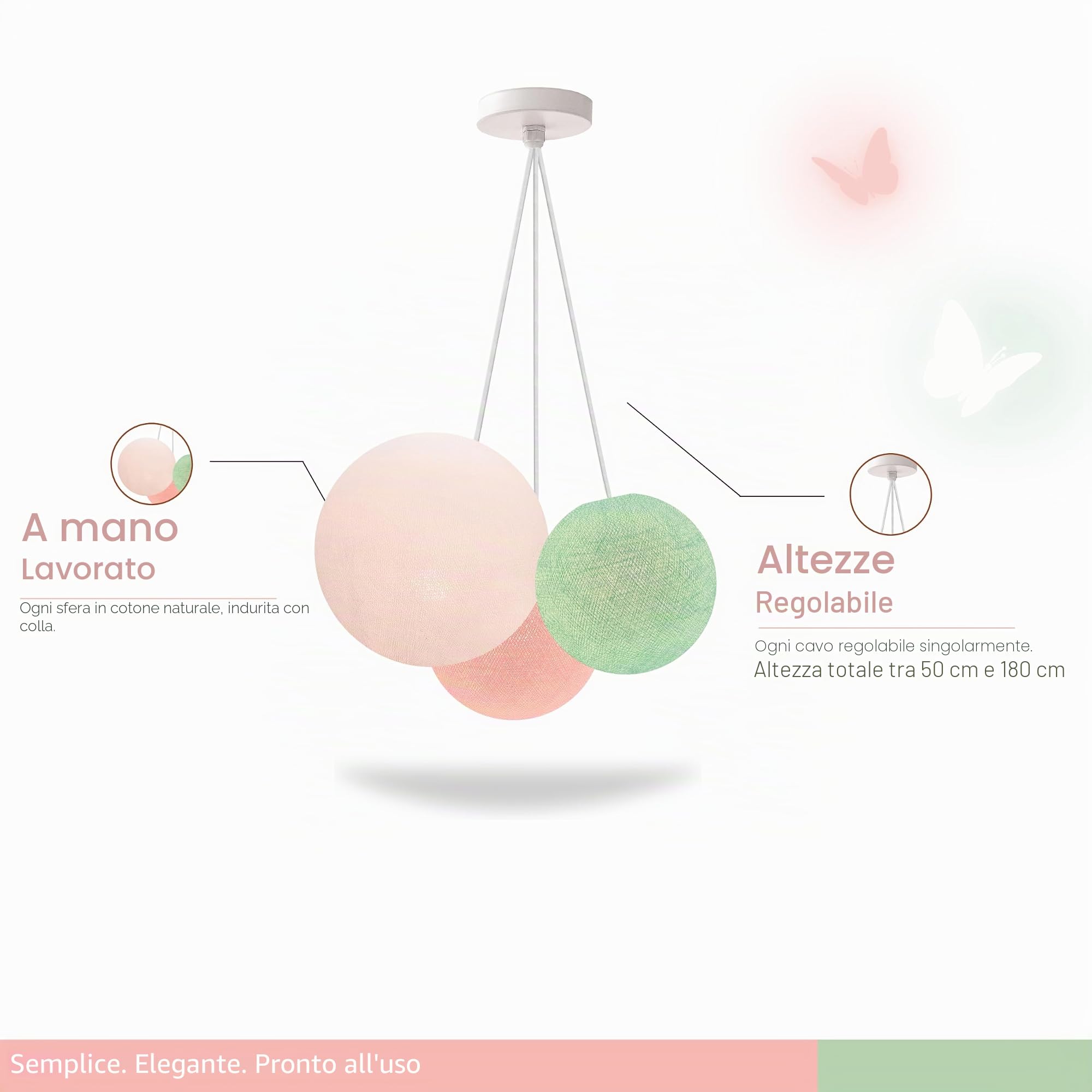 CREATIVECOTTON Lampada a sospensione con sfere fatte a mano (Farfalla, tripla)