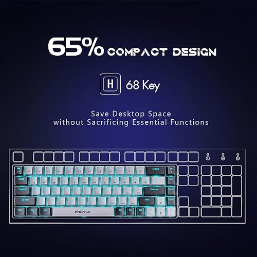 Miniatura 4 de abucow Teclado mecánico para juegos 65%, teclado compacto con cable con interruptor azul con retroiluminación azul, teclas intercambiables negro y