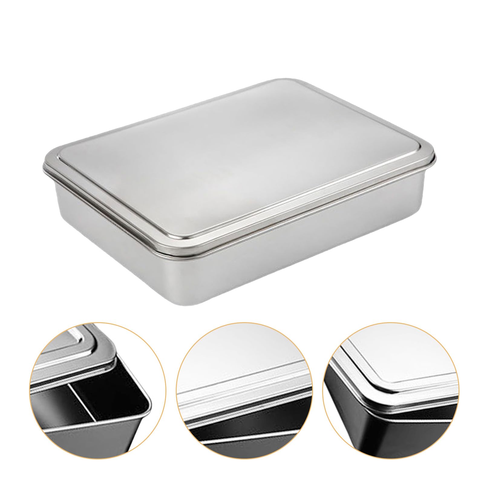 FOMIYES con Tapa para Pasteles de Acero Inoxidable Bandeja Rectangular Adecuado para Hornear y Almacenar Gran Capacidad Tiramisú y Postres